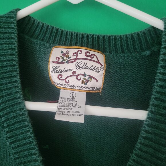 Heirloom Collectible Ugly Christmas Green Cardigan Sweater Holiday Womens L Larg - Picture 4 of 6